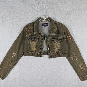 Platinum Plush Crop Jacket Women's Medium Rust Denim Rhinestones Rodeo Cowgirl